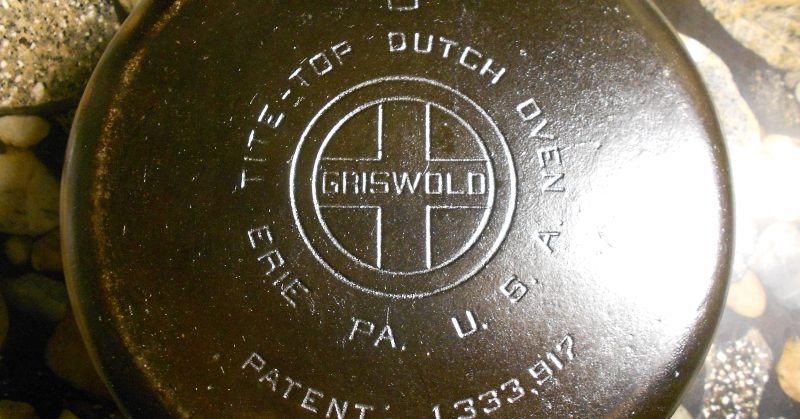Griswold Manufacturing Company - Griswold #8 sized cast iron dutch oven bearing the Griswold "large logo" (1920s through early 1940s)