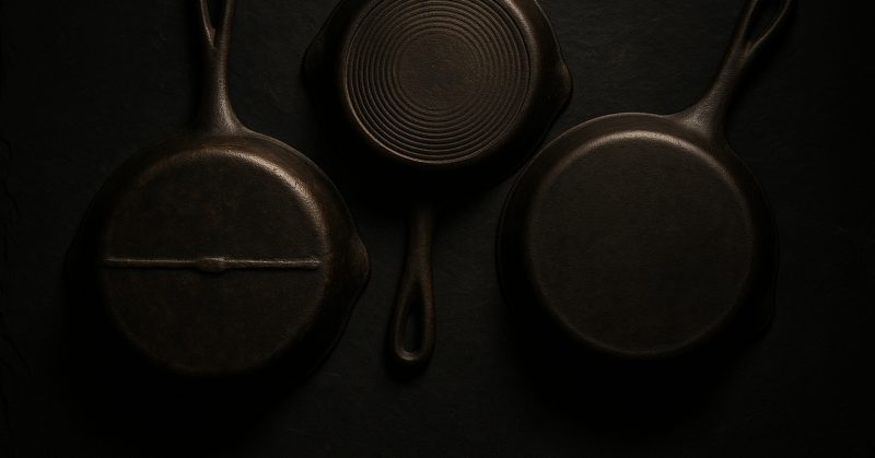 Skillet undersides showing the casting characteristics of different foundries